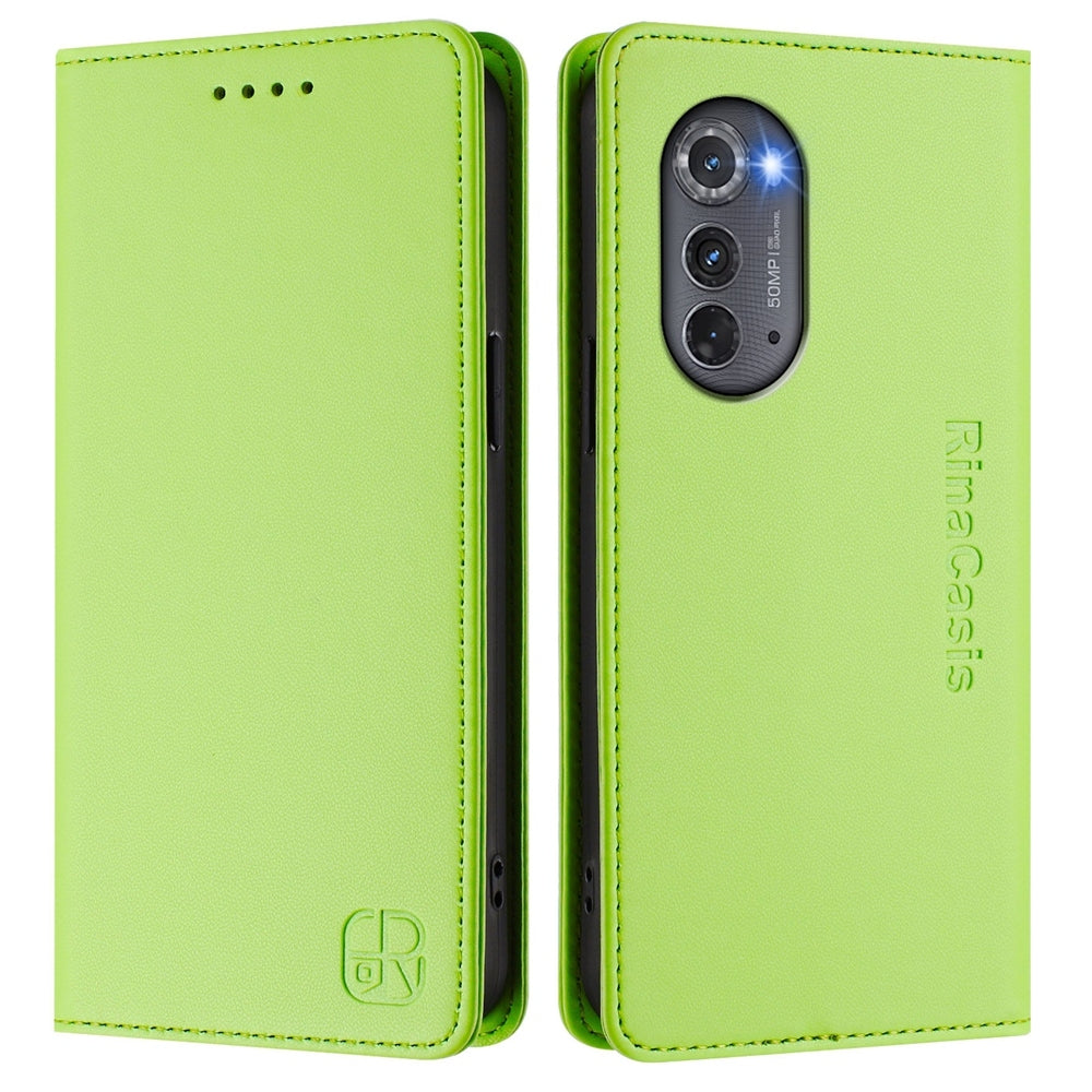 Motorola Edge 5G UW 2022 Dual-Folded Magnetic Suction RFID Blocking PU Leather Wallet Phone Case with Card Slots, Cash Pocket, Kickstand, Full Protective Flip Cover
