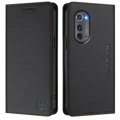 Motorola Edge 2022 Dual-Folded Magnetic Suction RFID Blocking PU Leather Wallet Phone Case with Card Slots, Cash Pocket, Kickstand, Full Protective Flip Cover