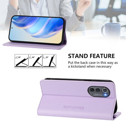 Motorola Edge 5G UW 2022 Dual-Folded Magnetic Suction RFID Blocking PU Leather Wallet Phone Case with Card Slots, Cash Pocket, Kickstand, Full Protective Flip Cover