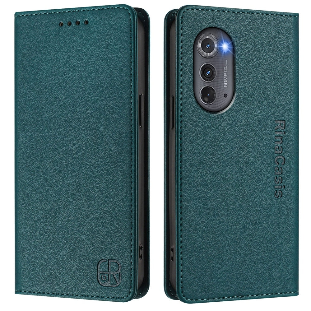 Motorola Edge 5G UW 2022 Dual-Folded Magnetic Suction RFID Blocking PU Leather Wallet Phone Case with Card Slots, Cash Pocket, Kickstand, Full Protective Flip Cover