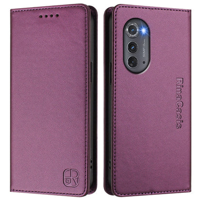 Motorola Edge 5G UW 2022 Dual-Folded Magnetic Suction RFID Blocking PU Leather Wallet Phone Case with Card Slots, Cash Pocket, Kickstand, Full Protective Flip Cover