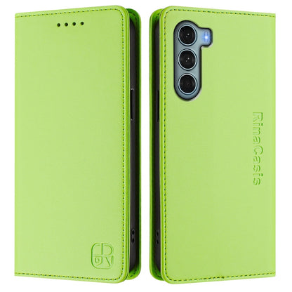 Motorola Edge S30 Dual-Folded Magnetic Suction RFID Blocking PU Leather Wallet Phone Case with Card Slots, Cash Pocket, Kickstand, Full Protective Flip Cover