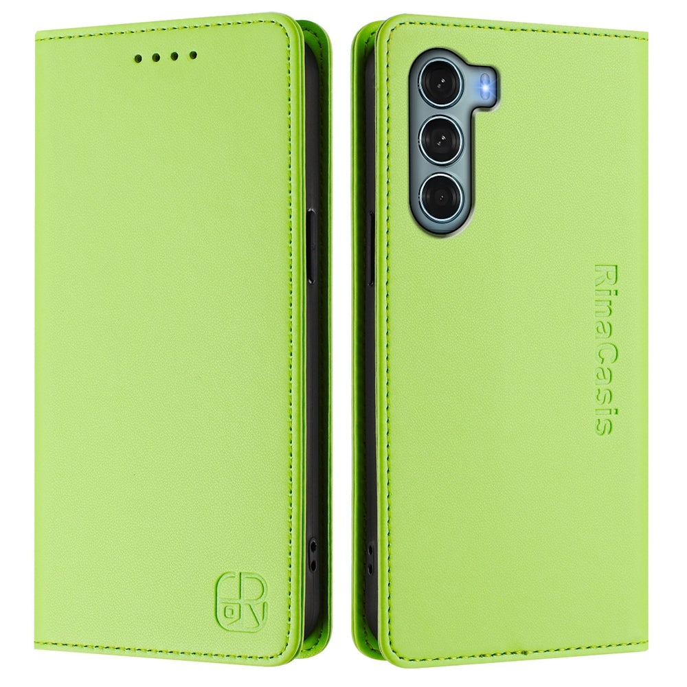 Motorola Moto G200 5G Dual-Folded Magnetic Suction RFID Blocking PU Leather Wallet Phone Case with Card Slots, Cash Pocket, Kickstand, Full Protective Flip Cover