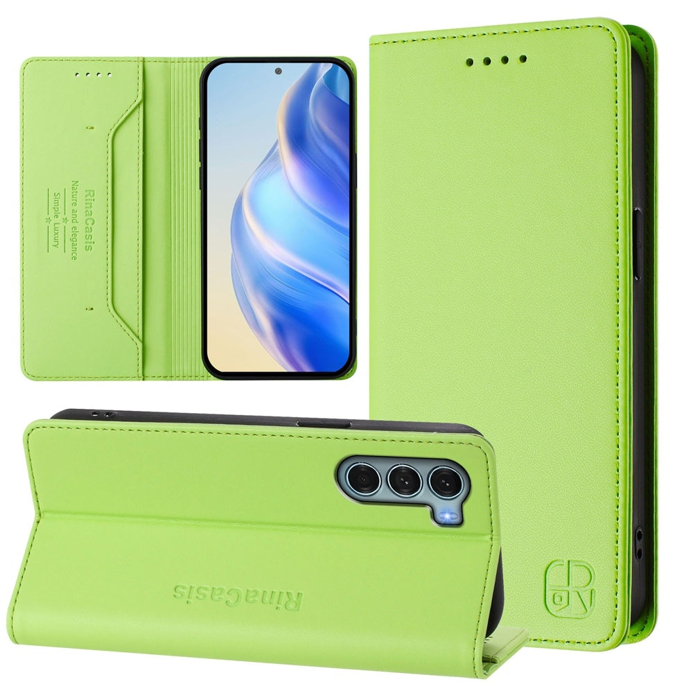 Motorola Moto G200 5G Dual-Folded Magnetic Suction RFID Blocking PU Leather Wallet Phone Case with Card Slots, Cash Pocket, Kickstand, Full Protective Flip Cover