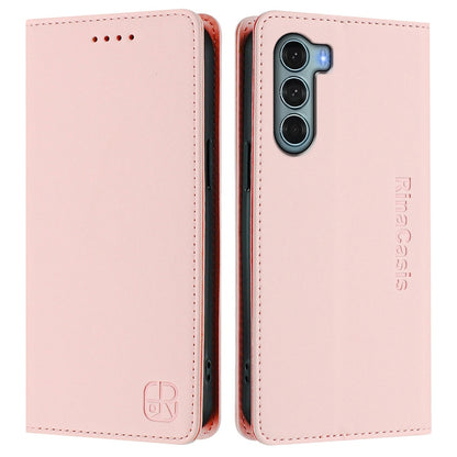 Motorola Edge S30 Dual-Folded Magnetic Suction RFID Blocking PU Leather Wallet Phone Case with Card Slots, Cash Pocket, Kickstand, Full Protective Flip Cover
