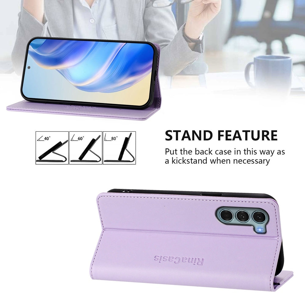 Motorola Edge S30 Dual-Folded Magnetic Suction RFID Blocking PU Leather Wallet Phone Case with Card Slots, Cash Pocket, Kickstand, Full Protective Flip Cover
