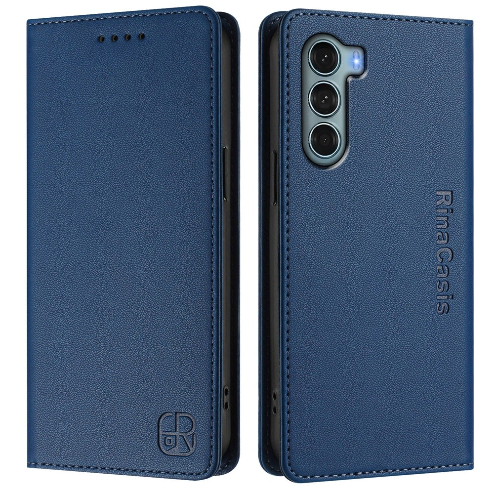 Motorola Moto G200 5G Dual-Folded Magnetic Suction RFID Blocking PU Leather Wallet Phone Case with Card Slots, Cash Pocket, Kickstand, Full Protective Flip Cover