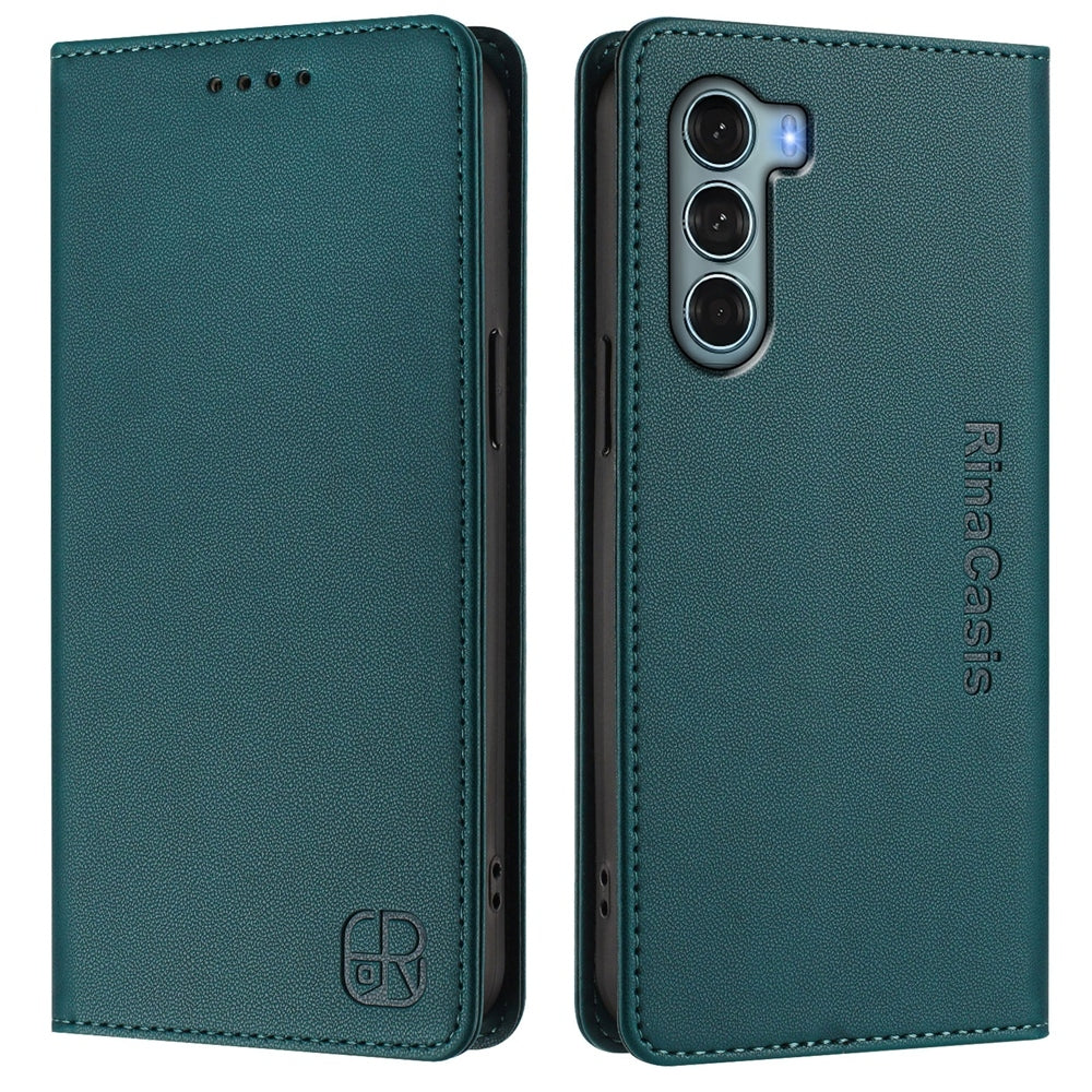 Motorola Moto G200 5G Dual-Folded Magnetic Suction RFID Blocking PU Leather Wallet Phone Case with Card Slots, Cash Pocket, Kickstand, Full Protective Flip Cover