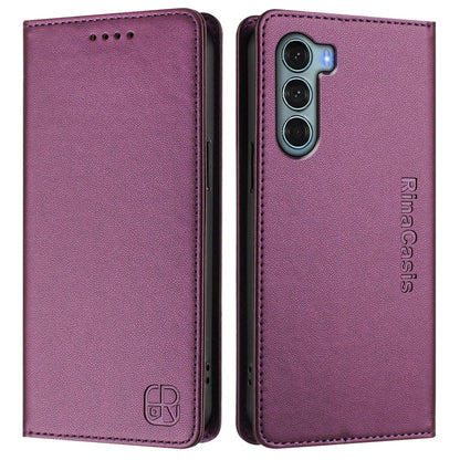 Motorola Edge S30 Dual-Folded Magnetic Suction RFID Blocking PU Leather Wallet Phone Case with Card Slots, Cash Pocket, Kickstand, Full Protective Flip Cover