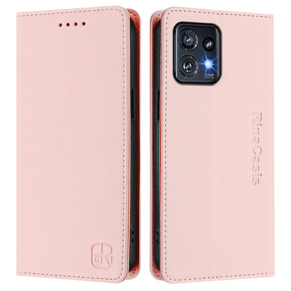 Motorola Edge+ 2023 Dual-Folded Magnetic Suction RFID Blocking PU Leather Wallet Phone Case with Card Slots, Cash Pocket, Kickstand, Full Protective Flip Cover