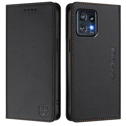 Motorola Edge+ 2023 Dual-Folded Magnetic Suction RFID Blocking PU Leather Wallet Phone Case with Card Slots, Cash Pocket, Kickstand, Full Protective Flip Cover