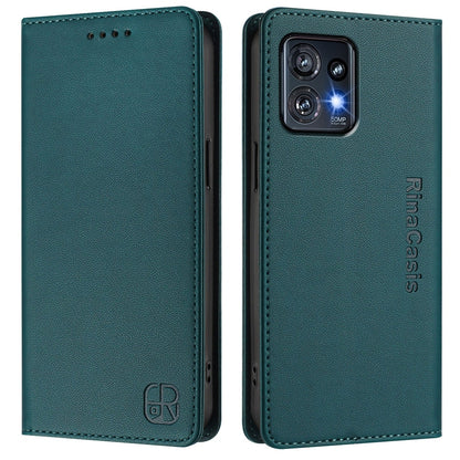Motorola Edge+ 2023 Dual-Folded Magnetic Suction RFID Blocking PU Leather Wallet Phone Case with Card Slots, Cash Pocket, Kickstand, Full Protective Flip Cover