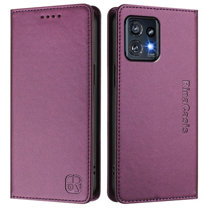 Motorola Edge+ 2023 Dual-Folded Magnetic Suction RFID Blocking PU Leather Wallet Phone Case with Card Slots, Cash Pocket, Kickstand, Full Protective Flip Cover