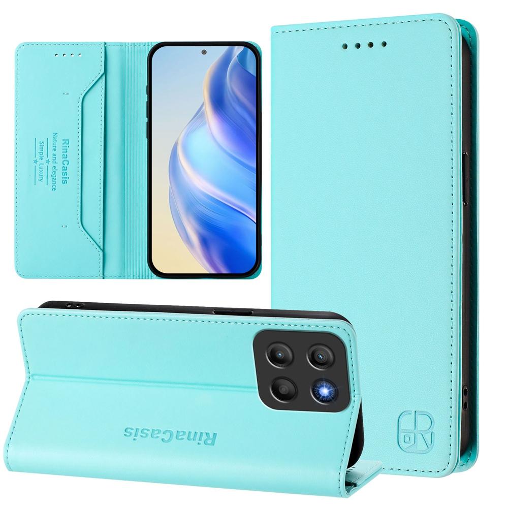 Motorola Moto G15 Dual-Folded Magnetic Suction RFID Blocking PU Leather Wallet Phone Case with Card Slots, Cash Pocket, Kickstand, Full Protective Flip Cover