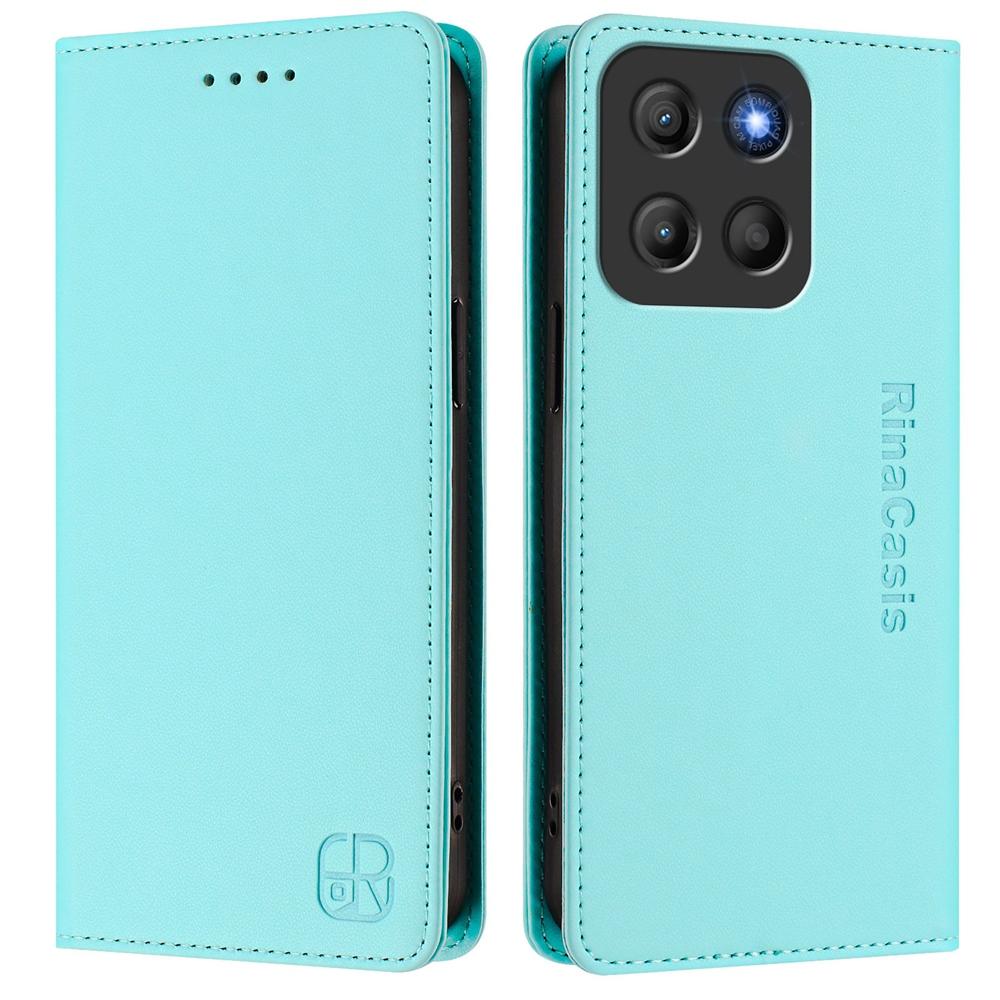 Motorola Moto G15 Dual-Folded Magnetic Suction RFID Blocking PU Leather Wallet Phone Case with Card Slots, Cash Pocket, Kickstand, Full Protective Flip Cover