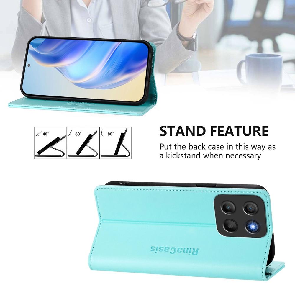 Motorola Moto G15 Dual-Folded Magnetic Suction RFID Blocking PU Leather Wallet Phone Case with Card Slots, Cash Pocket, Kickstand, Full Protective Flip Cover
