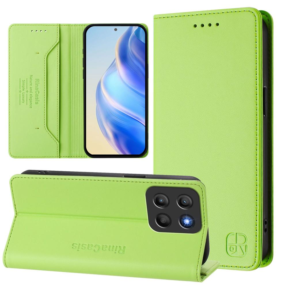 Motorola Moto G15 Dual-Folded Magnetic Suction RFID Blocking PU Leather Wallet Phone Case with Card Slots, Cash Pocket, Kickstand, Full Protective Flip Cover