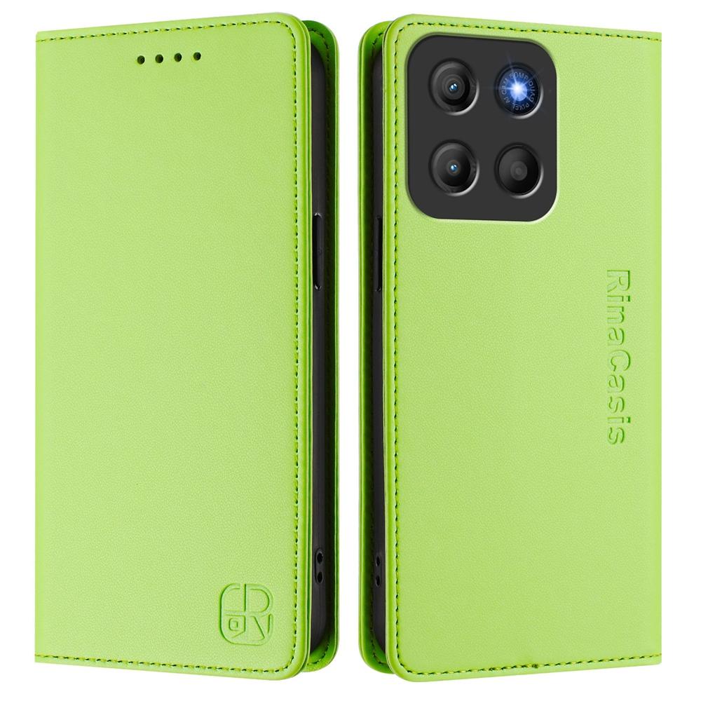 Motorola Moto G15 Dual-Folded Magnetic Suction RFID Blocking PU Leather Wallet Phone Case with Card Slots, Cash Pocket, Kickstand, Full Protective Flip Cover
