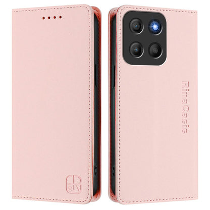 Motorola Moto G15 Dual-Folded Magnetic Suction RFID Blocking PU Leather Wallet Phone Case with Card Slots, Cash Pocket, Kickstand, Full Protective Flip Cover