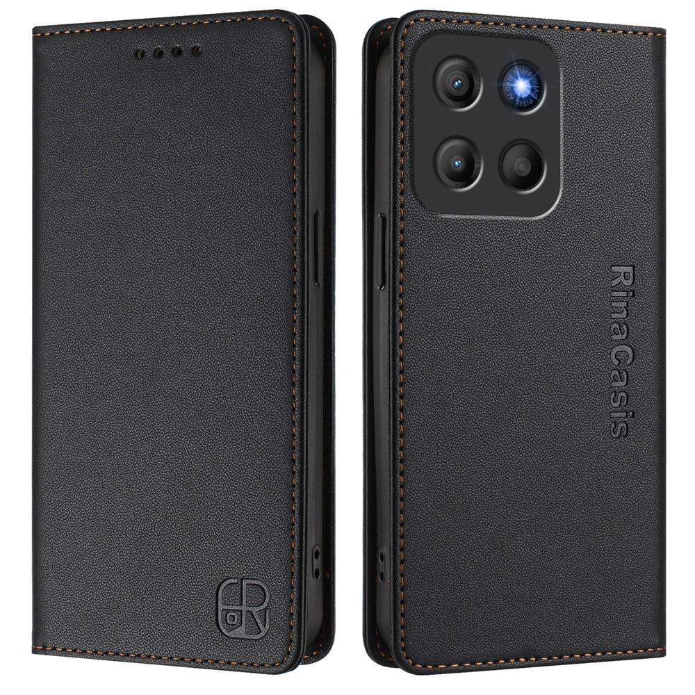 Motorola Moto G15 Dual-Folded Magnetic Suction RFID Blocking PU Leather Wallet Phone Case with Card Slots, Cash Pocket, Kickstand, Full Protective Flip Cover