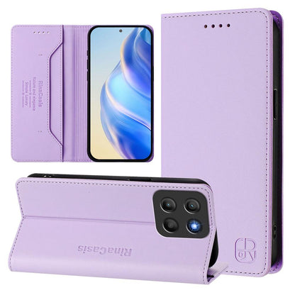 Motorola Moto G15 Dual-Folded Magnetic Suction RFID Blocking PU Leather Wallet Phone Case with Card Slots, Cash Pocket, Kickstand, Full Protective Flip Cover