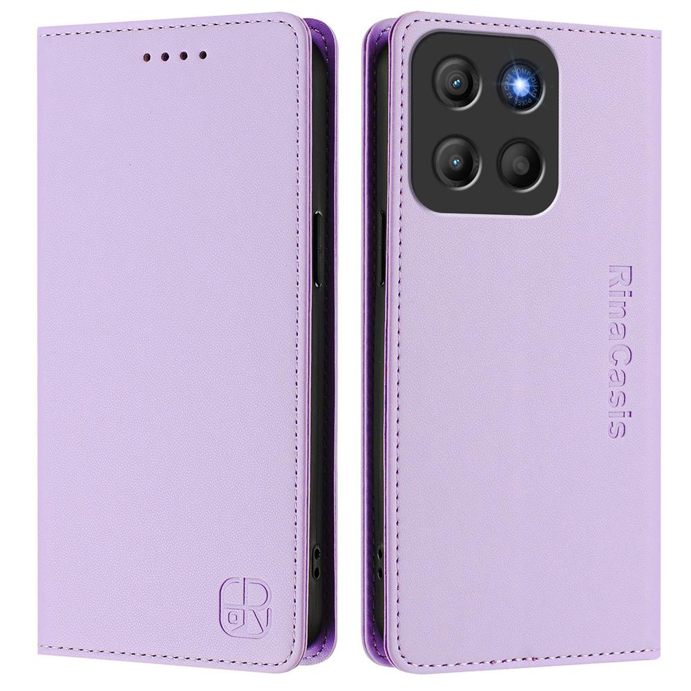 Motorola Moto G15 Dual-Folded Magnetic Suction RFID Blocking PU Leather Wallet Phone Case with Card Slots, Cash Pocket, Kickstand, Full Protective Flip Cover