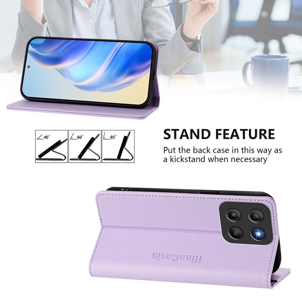 Motorola Moto G15 Dual-Folded Magnetic Suction RFID Blocking PU Leather Wallet Phone Case with Card Slots, Cash Pocket, Kickstand, Full Protective Flip Cover