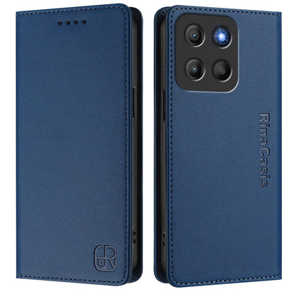 Motorola Moto G15 Dual-Folded Magnetic Suction RFID Blocking PU Leather Wallet Phone Case with Card Slots, Cash Pocket, Kickstand, Full Protective Flip Cover