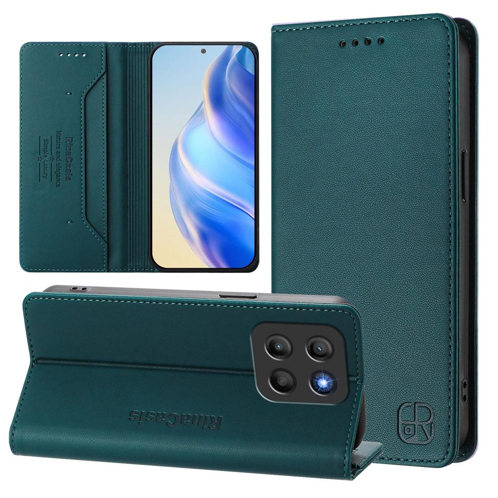 Motorola Moto G15 Dual-Folded Magnetic Suction RFID Blocking PU Leather Wallet Phone Case with Card Slots, Cash Pocket, Kickstand, Full Protective Flip Cover