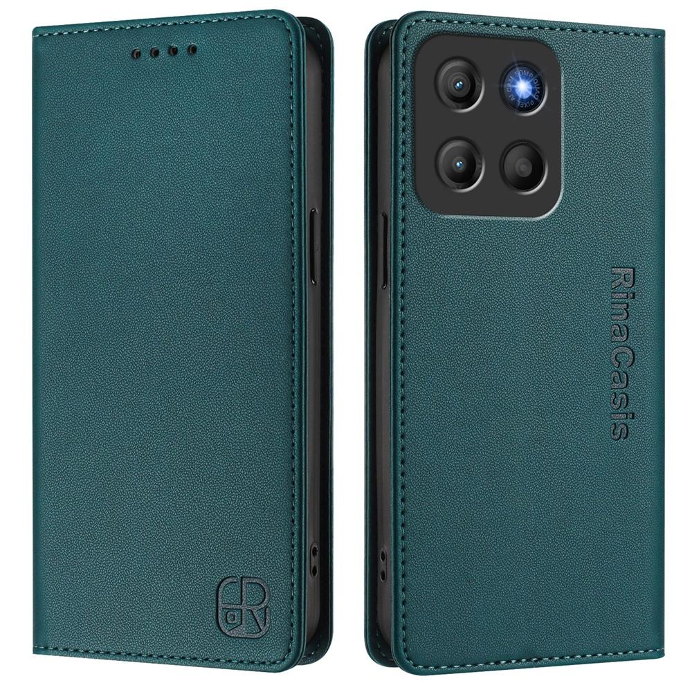 Motorola Moto G15 Dual-Folded Magnetic Suction RFID Blocking PU Leather Wallet Phone Case with Card Slots, Cash Pocket, Kickstand, Full Protective Flip Cover