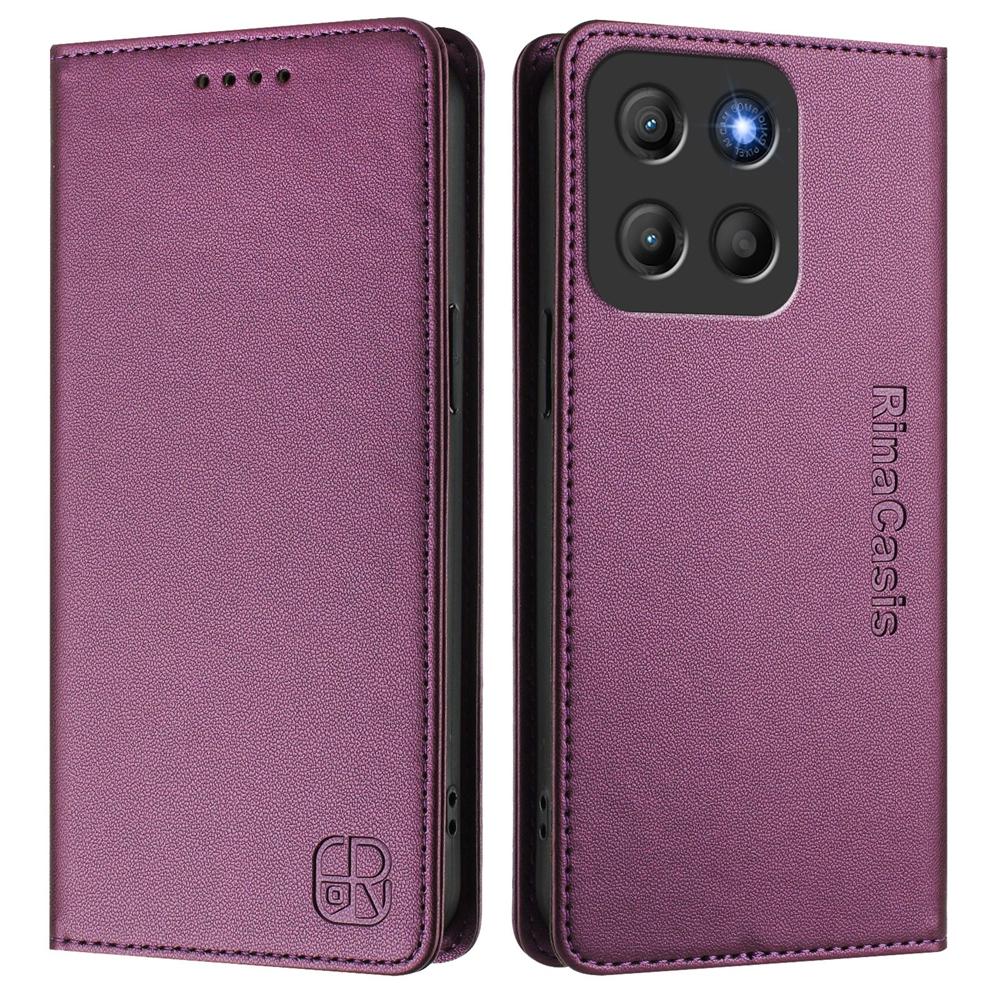 Motorola Moto G15 Dual-Folded Magnetic Suction RFID Blocking PU Leather Wallet Phone Case with Card Slots, Cash Pocket, Kickstand, Full Protective Flip Cover