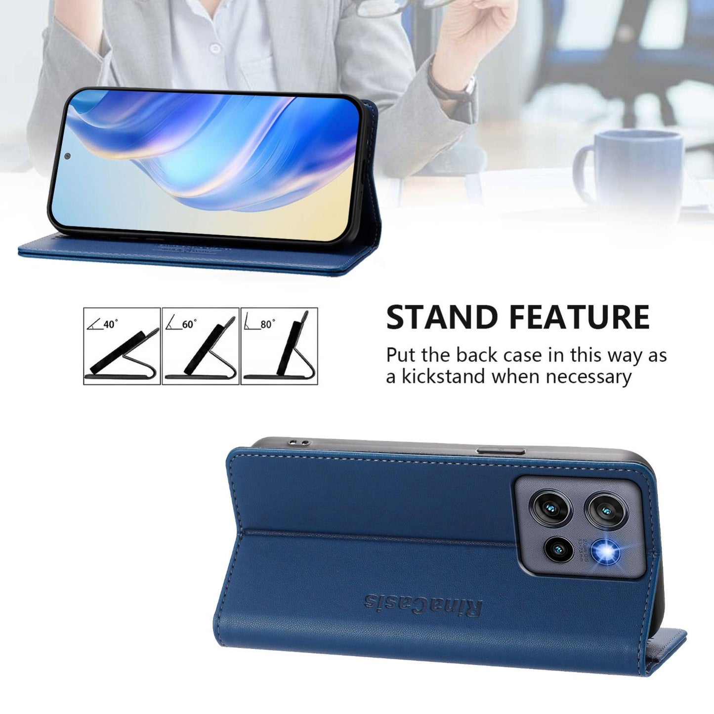 Motorola Moto G Stylus 5G 2025 Dual-Folded Magnetic Suction RFID Blocking PU Leather Wallet Phone Case with Card Slots, Cash Pocket, Kickstand, Full Protective Flip Cover