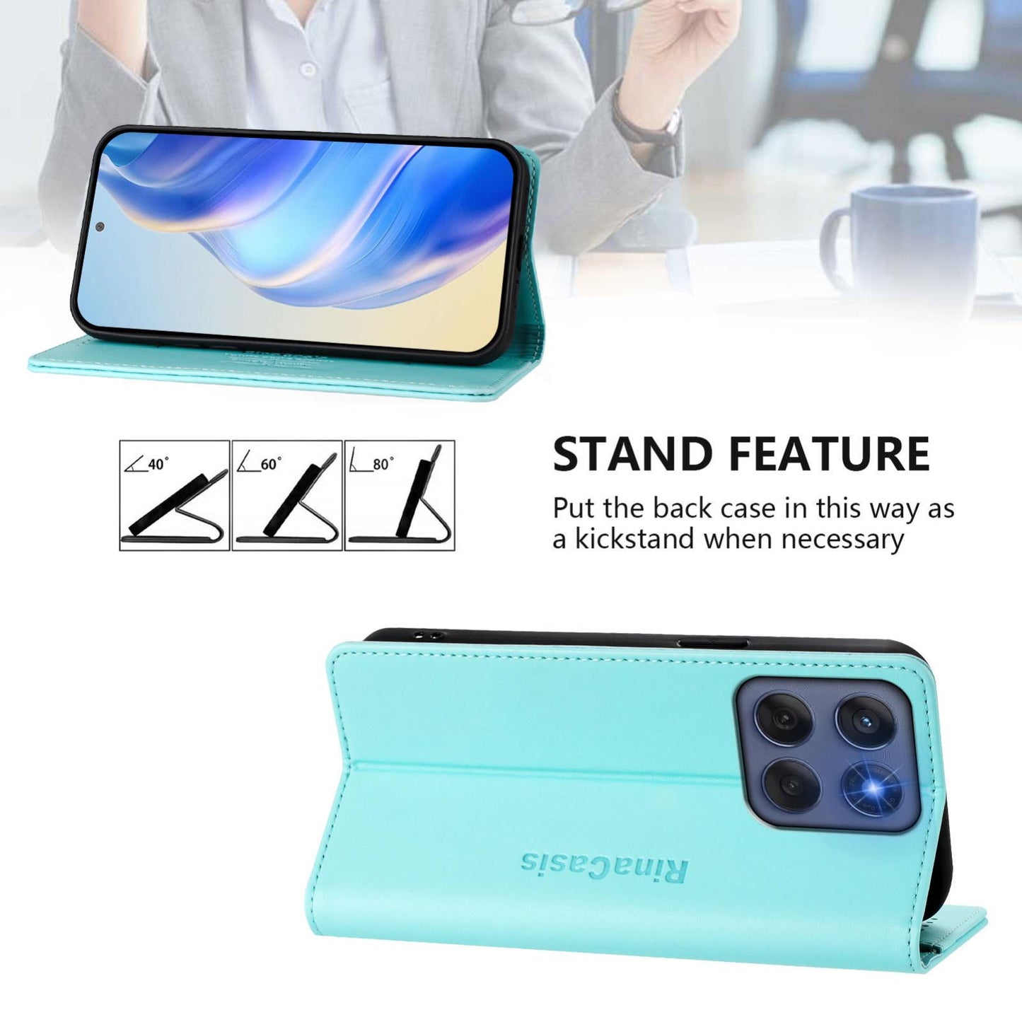 Motorola Edge 5G 2025 Dual-Folded Magnetic Suction RFID Blocking PU Leather Wallet Phone Case with Card Slots, Cash Pocket, Kickstand, Full Protective Flip Cover
