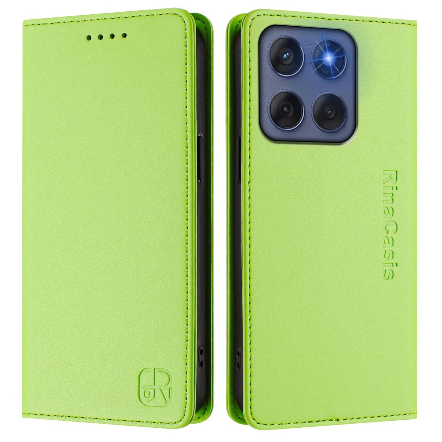 Motorola Edge 60 Fusion Dual-Folded Magnetic Suction RFID Blocking PU Leather Wallet Phone Case with Card Slots, Cash Pocket, Kickstand, Full Protective Flip Cover