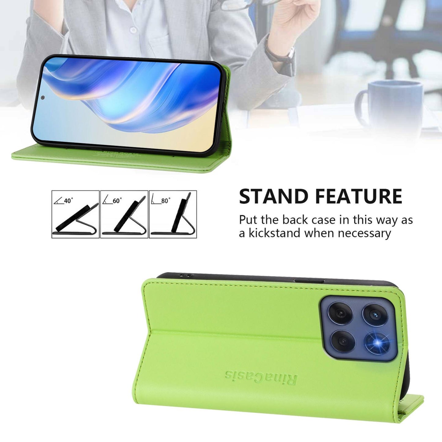 Motorola Edge 60 Fusion Dual-Folded Magnetic Suction RFID Blocking PU Leather Wallet Phone Case with Card Slots, Cash Pocket, Kickstand, Full Protective Flip Cover
