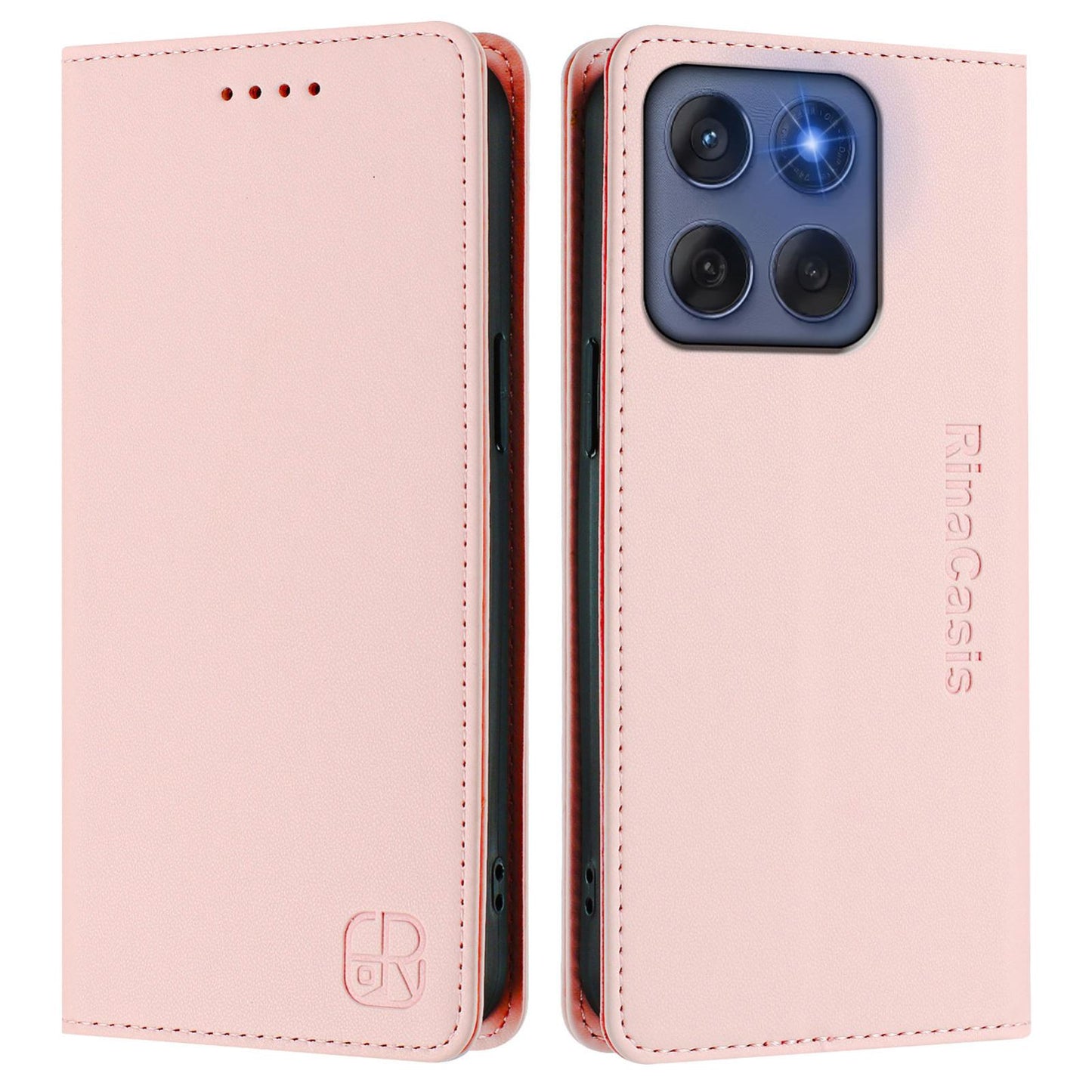 Motorola Edge 5G 2025 Dual-Folded Magnetic Suction RFID Blocking PU Leather Wallet Phone Case with Card Slots, Cash Pocket, Kickstand, Full Protective Flip Cover