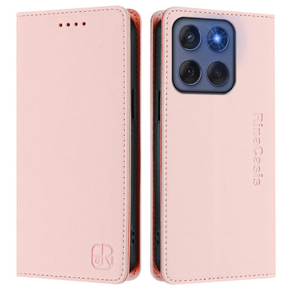 Motorola Edge 5G 2025 Dual-Folded Magnetic Suction RFID Blocking PU Leather Wallet Phone Case with Card Slots, Cash Pocket, Kickstand, Full Protective Flip Cover
