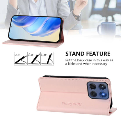 Motorola Edge 60 Fusion Dual-Folded Magnetic Suction RFID Blocking PU Leather Wallet Phone Case with Card Slots, Cash Pocket, Kickstand, Full Protective Flip Cover