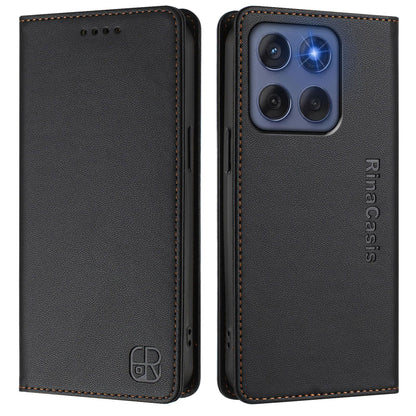 Motorola Edge 60 Fusion Dual-Folded Magnetic Suction RFID Blocking PU Leather Wallet Phone Case with Card Slots, Cash Pocket, Kickstand, Full Protective Flip Cover