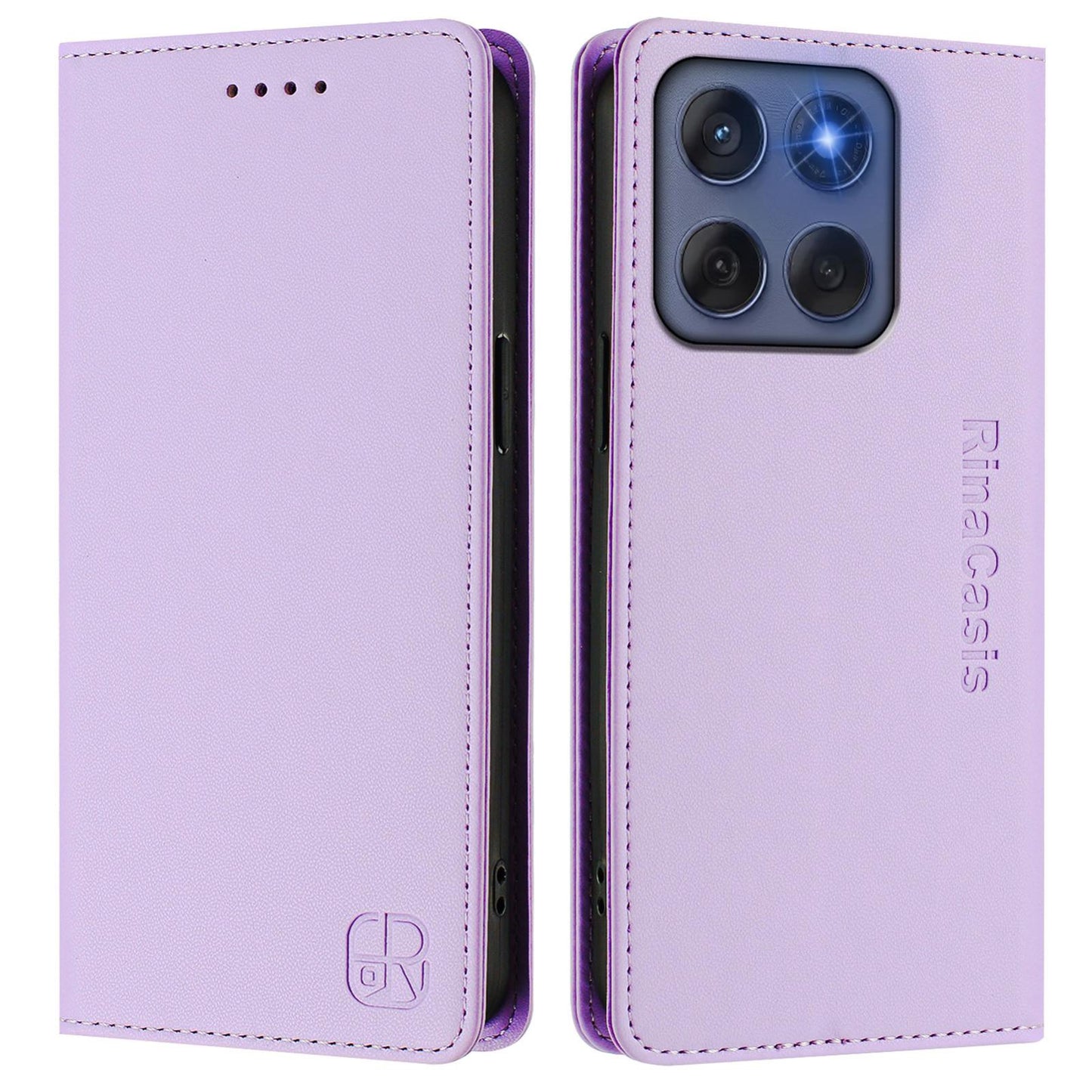 Motorola Edge 5G 2025 Dual-Folded Magnetic Suction RFID Blocking PU Leather Wallet Phone Case with Card Slots, Cash Pocket, Kickstand, Full Protective Flip Cover