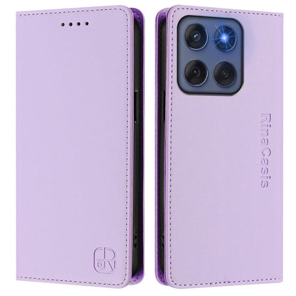 Motorola Edge 5G 2025 Dual-Folded Magnetic Suction RFID Blocking PU Leather Wallet Phone Case with Card Slots, Cash Pocket, Kickstand, Full Protective Flip Cover