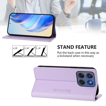 Motorola Edge 5G 2025 Dual-Folded Magnetic Suction RFID Blocking PU Leather Wallet Phone Case with Card Slots, Cash Pocket, Kickstand, Full Protective Flip Cover