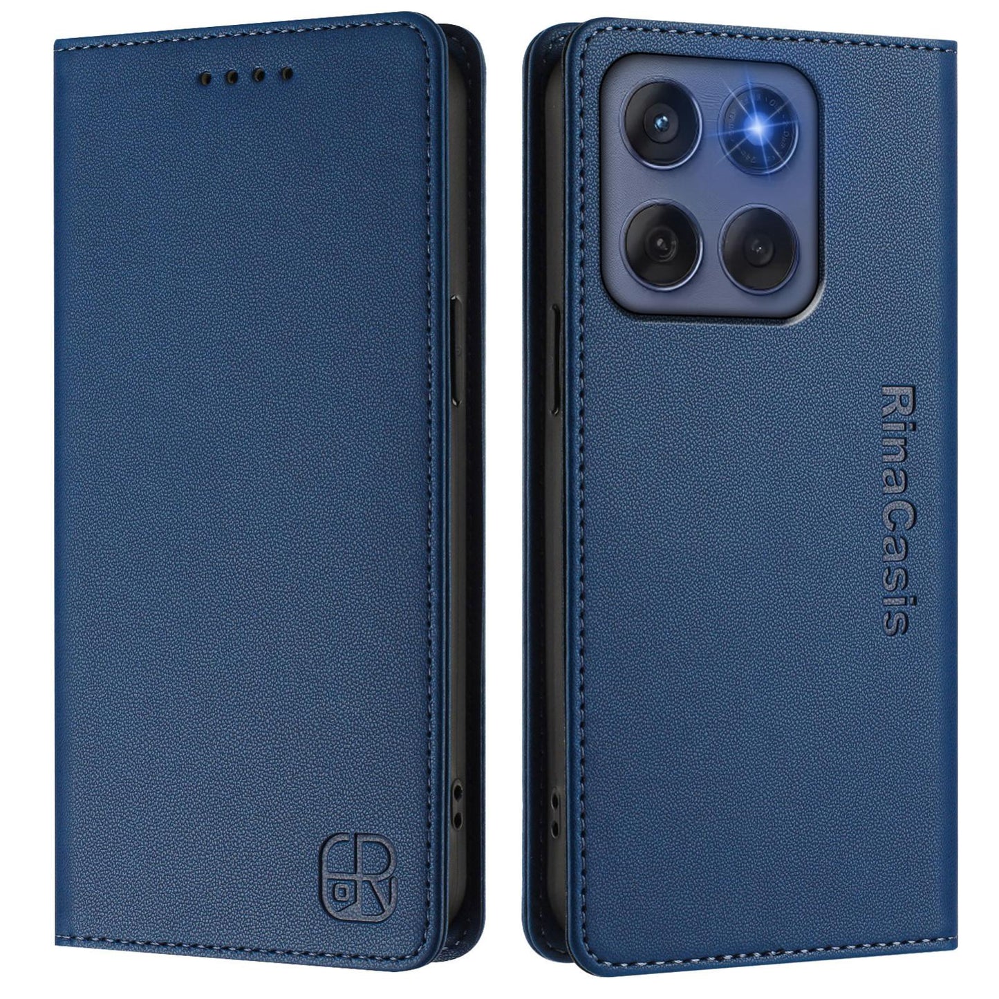 Motorola Edge 5G 2025 Dual-Folded Magnetic Suction RFID Blocking PU Leather Wallet Phone Case with Card Slots, Cash Pocket, Kickstand, Full Protective Flip Cover
