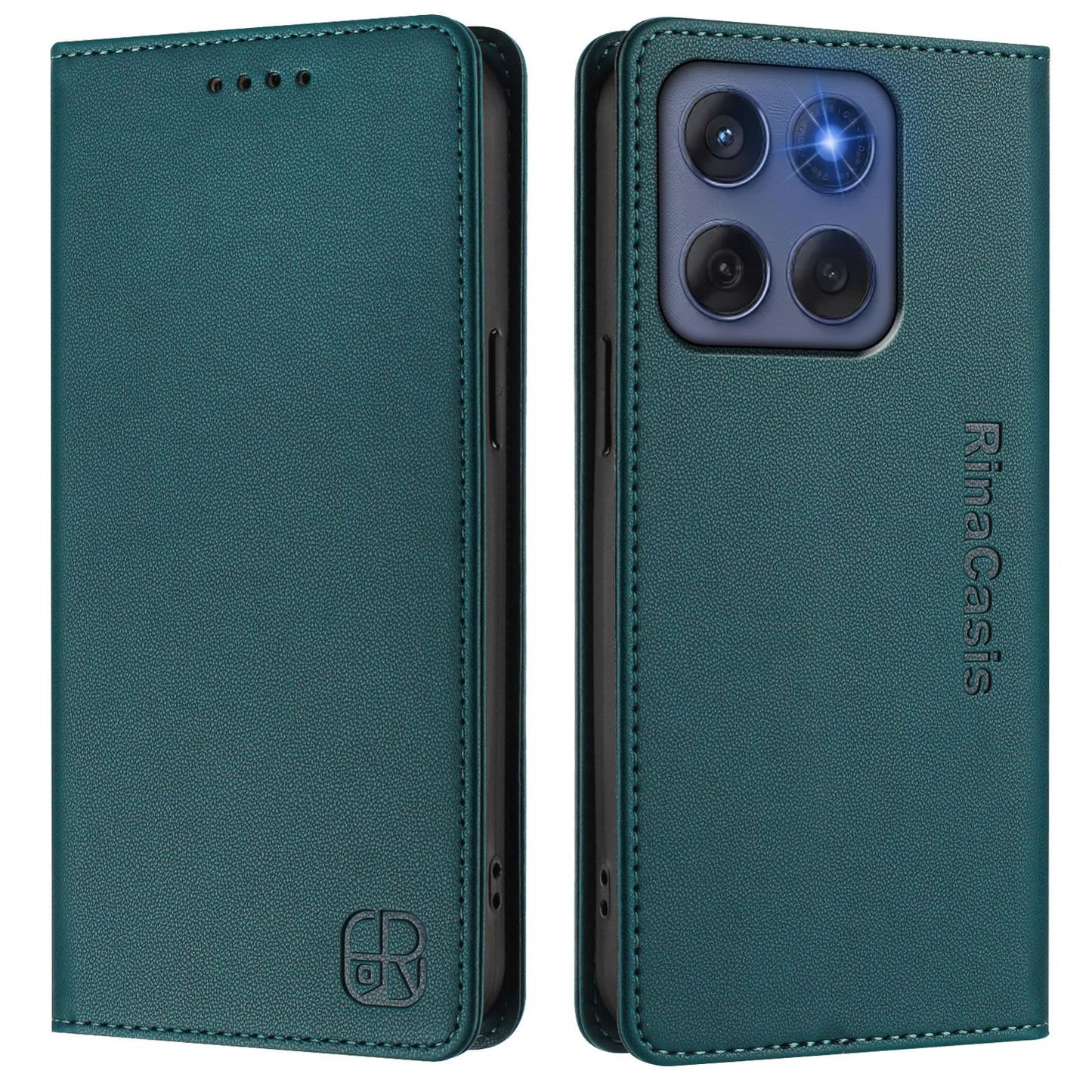 Motorola Edge 5G 2025 Dual-Folded Magnetic Suction RFID Blocking PU Leather Wallet Phone Case with Card Slots, Cash Pocket, Kickstand, Full Protective Flip Cover