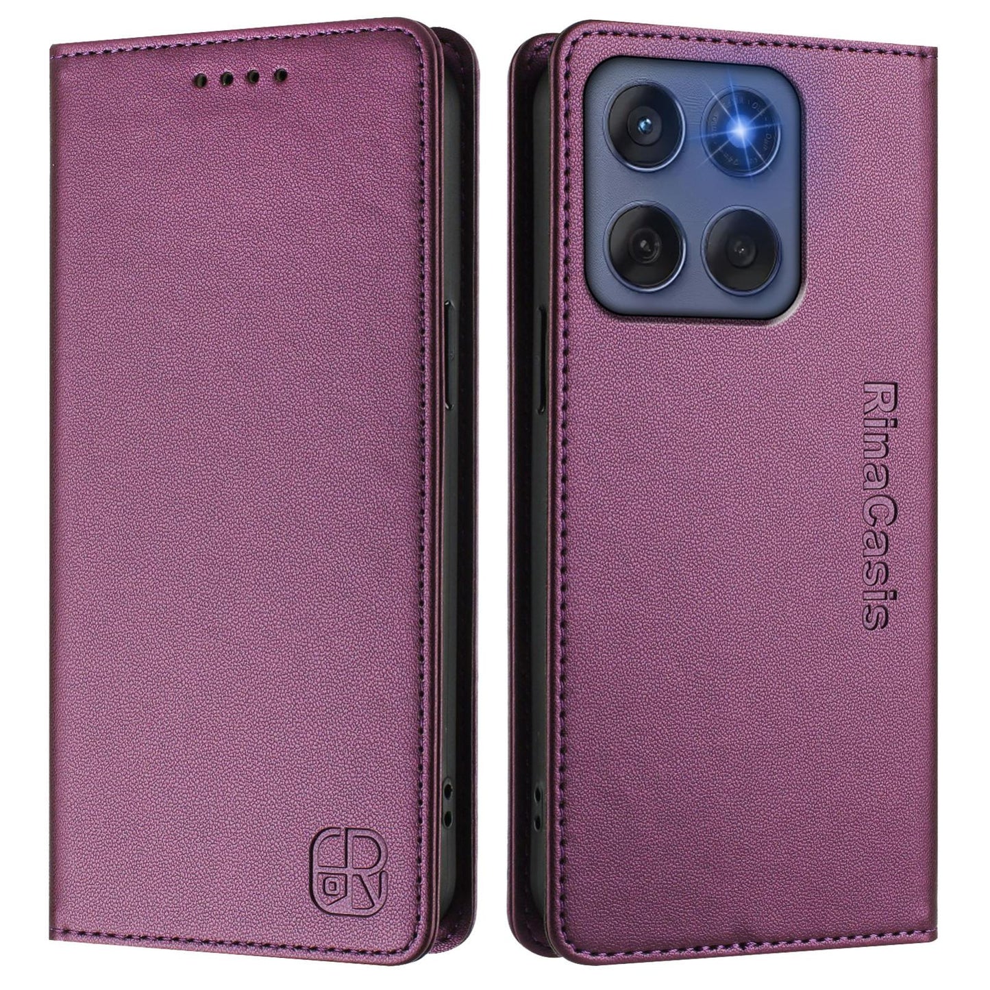 Motorola Edge 60 Fusion Dual-Folded Magnetic Suction RFID Blocking PU Leather Wallet Phone Case with Card Slots, Cash Pocket, Kickstand, Full Protective Flip Cover