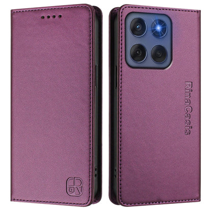Motorola Edge 60 Fusion Dual-Folded Magnetic Suction RFID Blocking PU Leather Wallet Phone Case with Card Slots, Cash Pocket, Kickstand, Full Protective Flip Cover