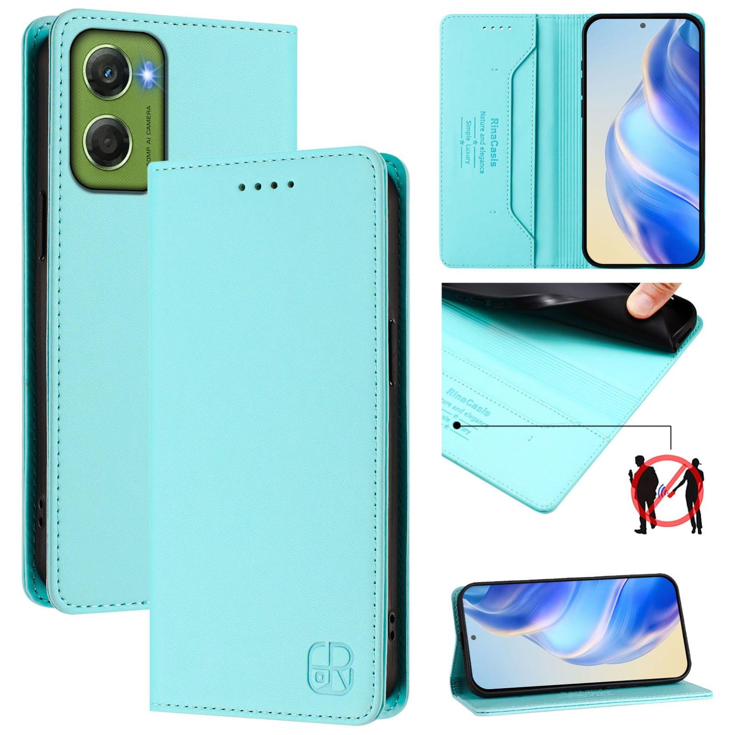Motorola Moto G06 4G Dual-Folded Magnetic Suction RFID Blocking PU Leather Wallet Phone Case with Card Slots, Cash Pocket, Kickstand, Full Protective Flip Cover