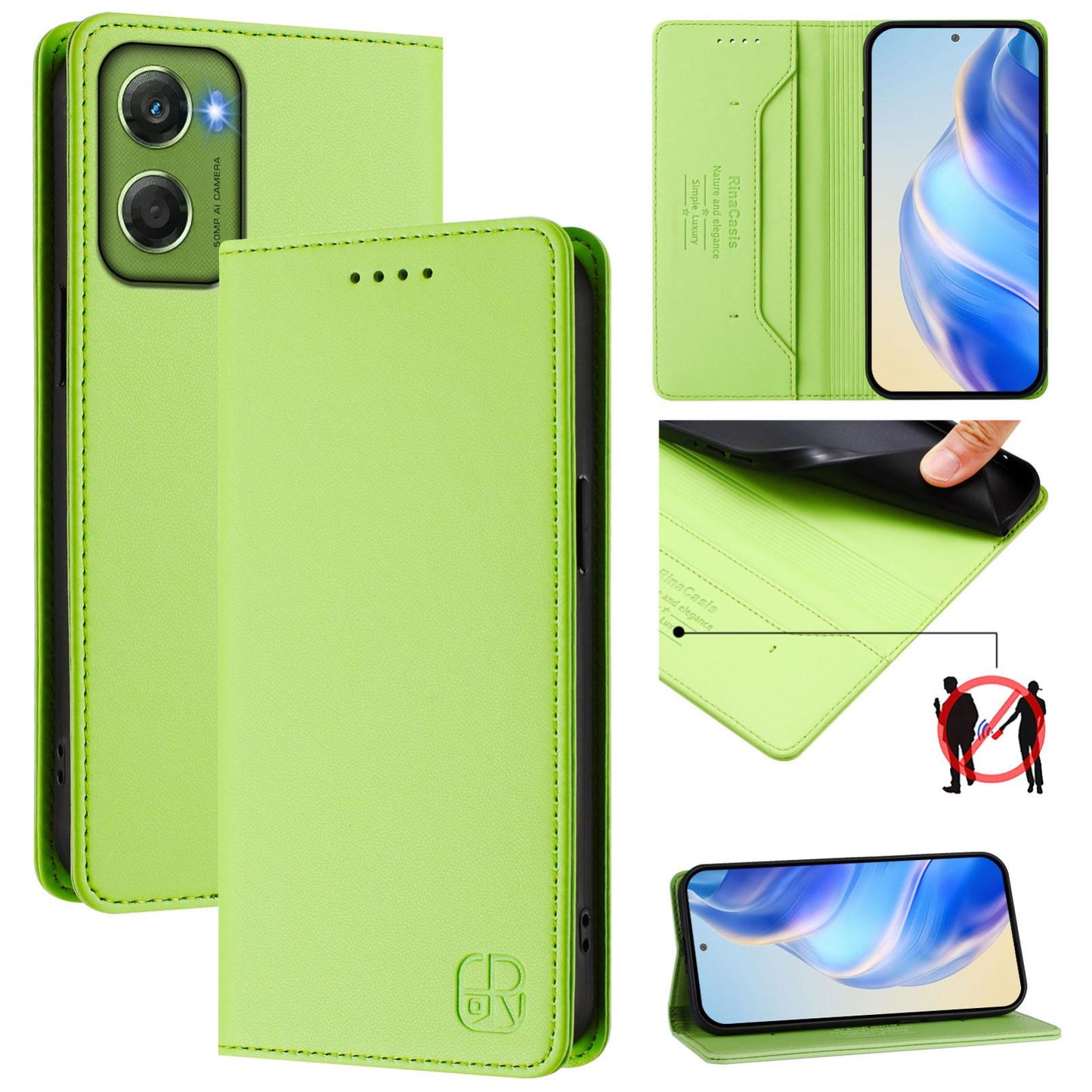 Motorola Moto G06 4G Dual-Folded Magnetic Suction RFID Blocking PU Leather Wallet Phone Case with Card Slots, Cash Pocket, Kickstand, Full Protective Flip Cover