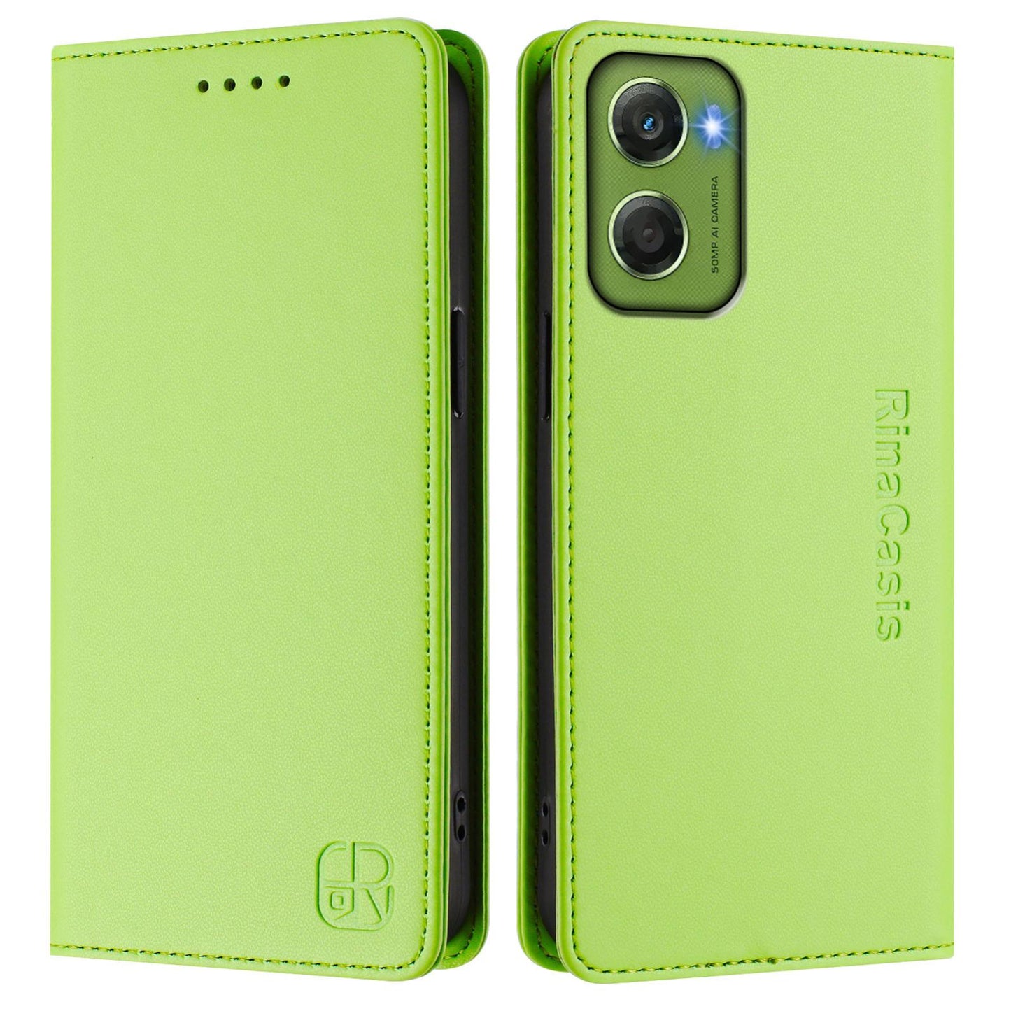 Motorola Moto G06 4G Dual-Folded Magnetic Suction RFID Blocking PU Leather Wallet Phone Case with Card Slots, Cash Pocket, Kickstand, Full Protective Flip Cover