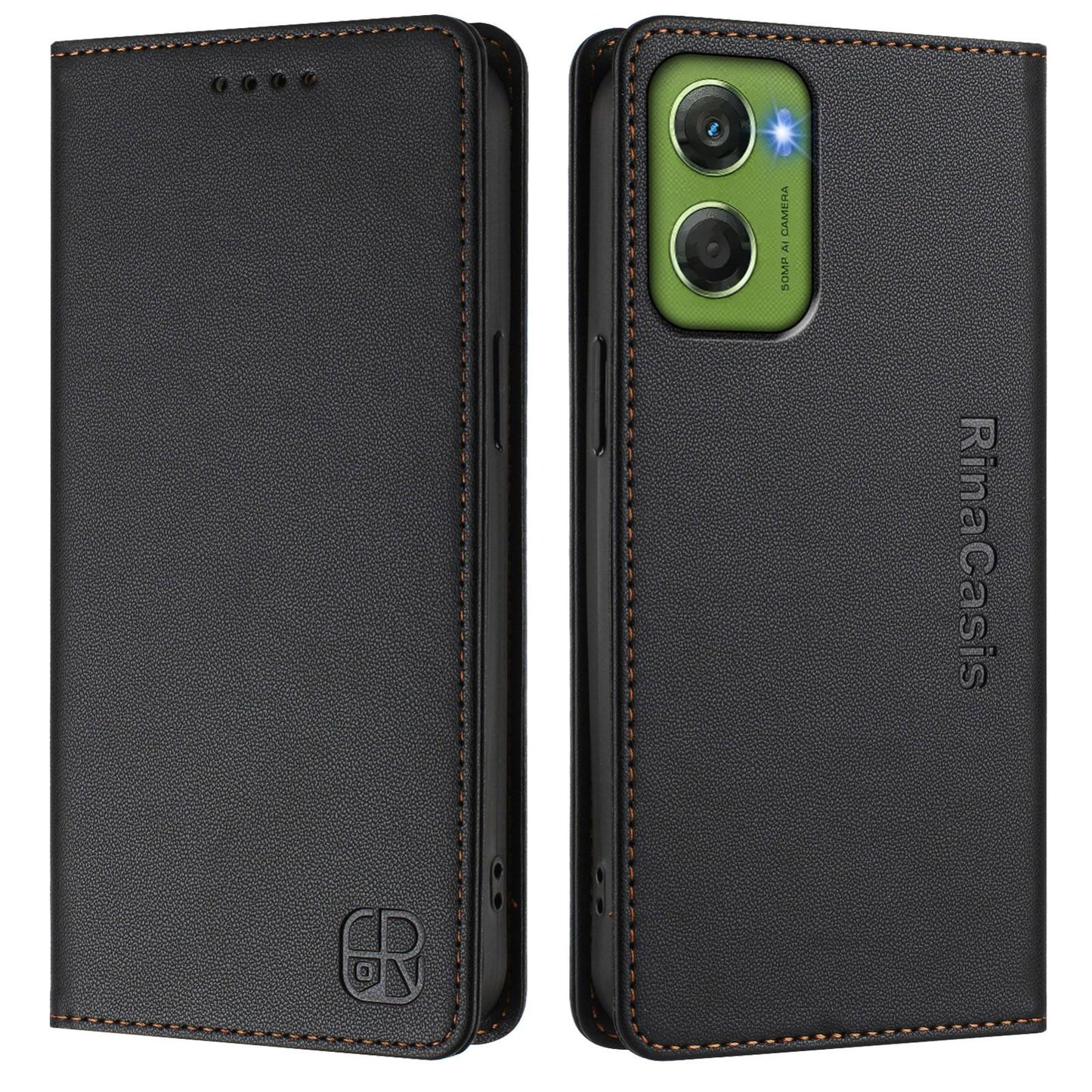 Motorola Moto G06 4G Dual-Folded Magnetic Suction RFID Blocking PU Leather Wallet Phone Case with Card Slots, Cash Pocket, Kickstand, Full Protective Flip Cover